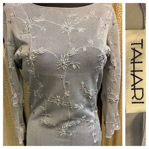 Tahari Light Gray Shimmery Knit Dress